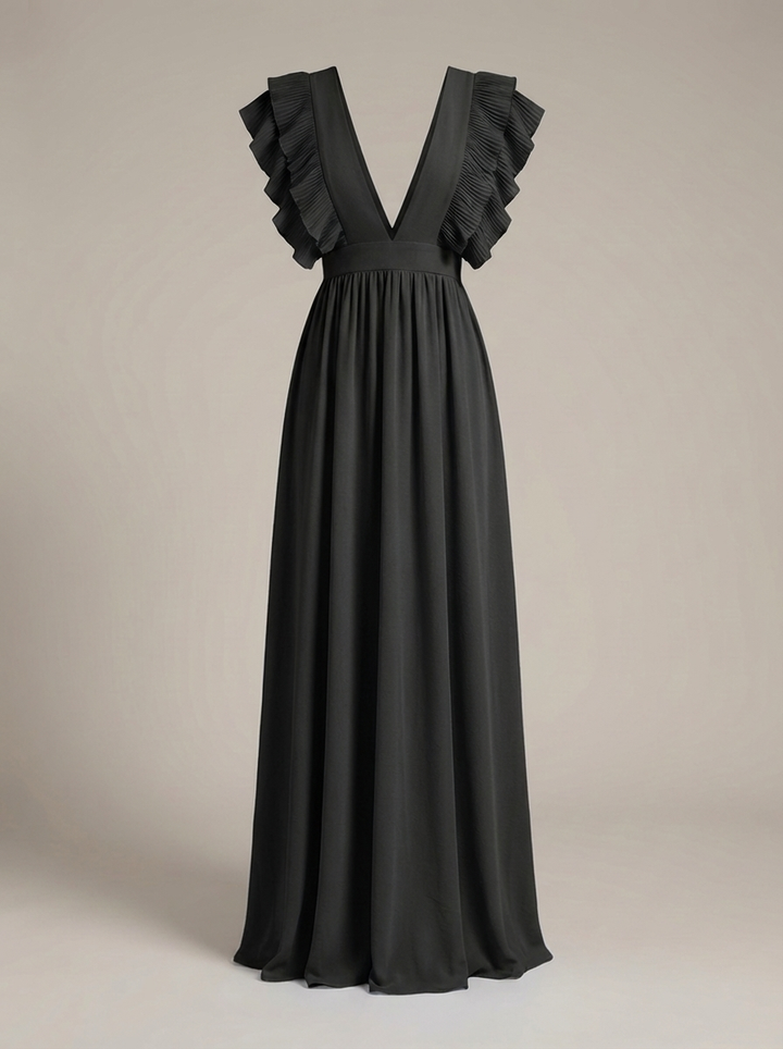 Airy Maxi Dress for Women with Ruffles and Deep V Neck
