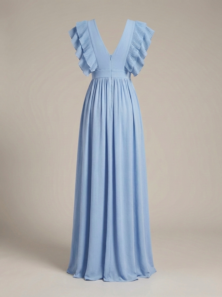 Airy Maxi Dress for Women with Ruffles and Deep V Neck
