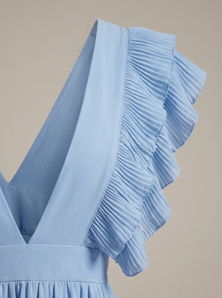 Airy Maxi Dress for Women with Ruffles and Deep V Neck