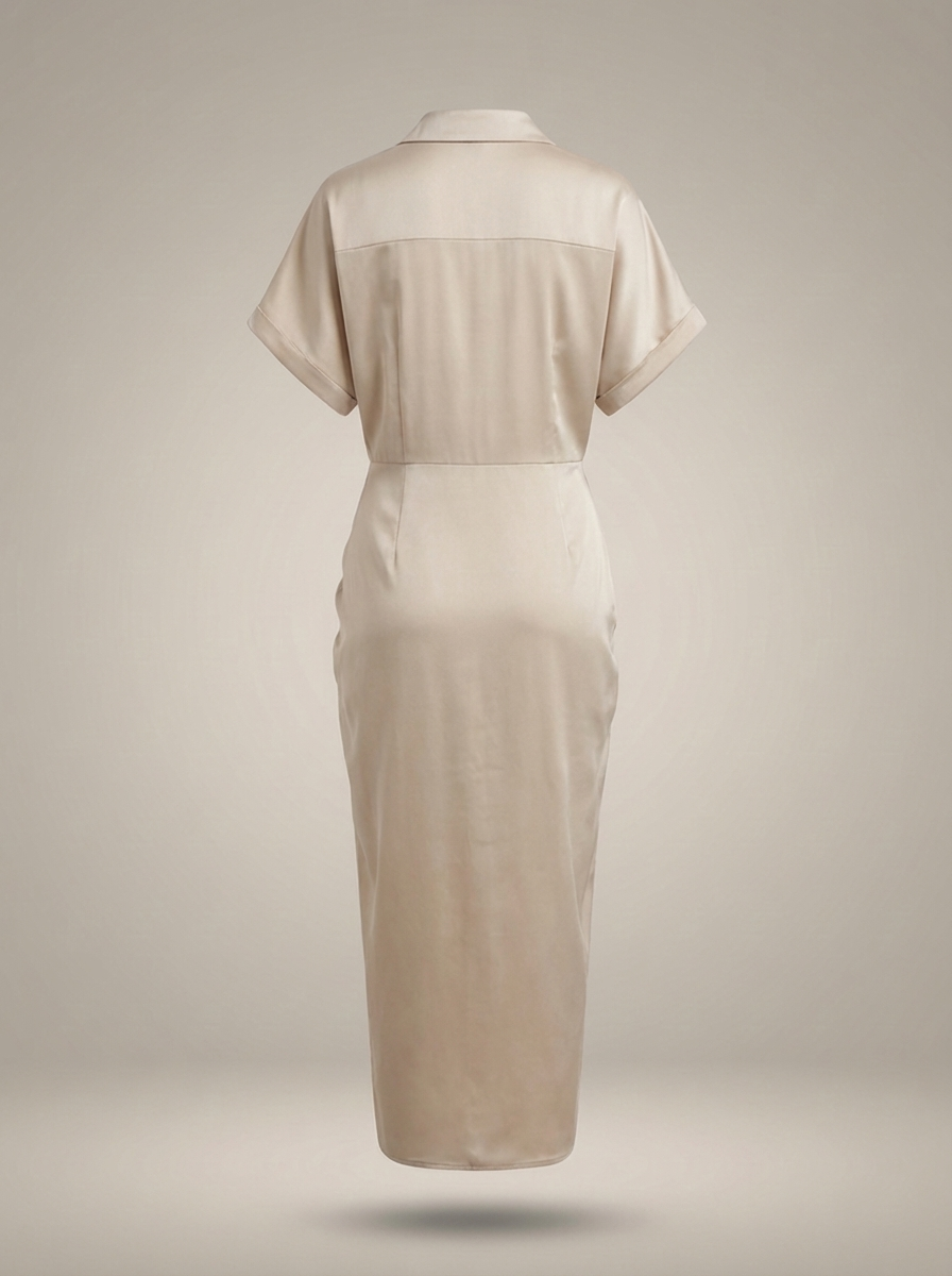 Chic Women's Midi Shirt Dress with Waist Tie and Button Closure