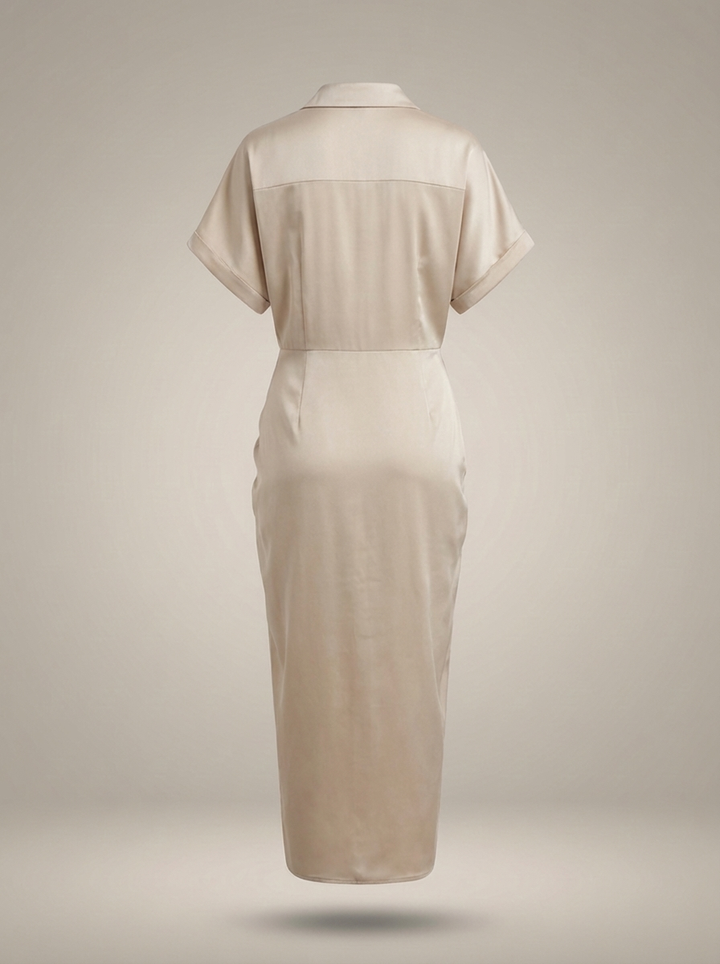 Chic Women's Midi Shirt Dress with Waist Tie and Button Closure
