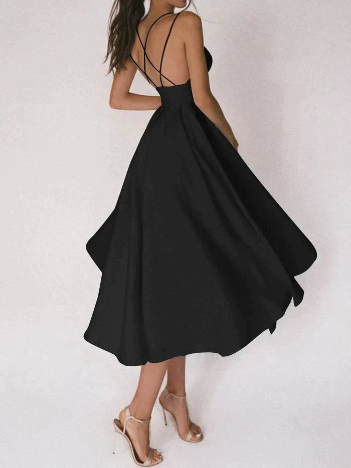 Laurela | Elegant A-Line Midi Dress with Spaghetti Straps
