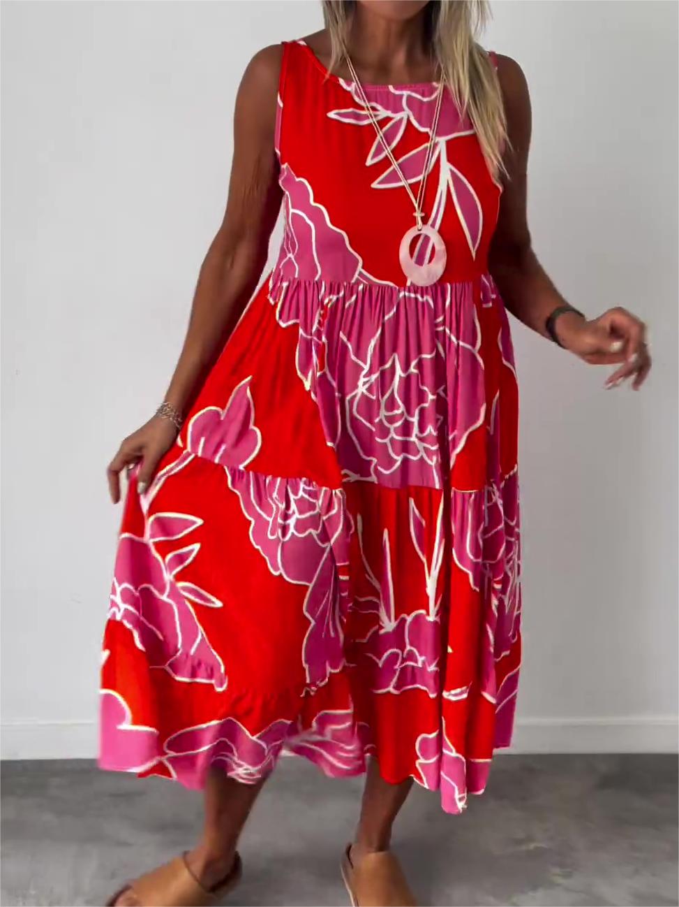 Marga | Sleeveless Midi Dress with Abstract Print