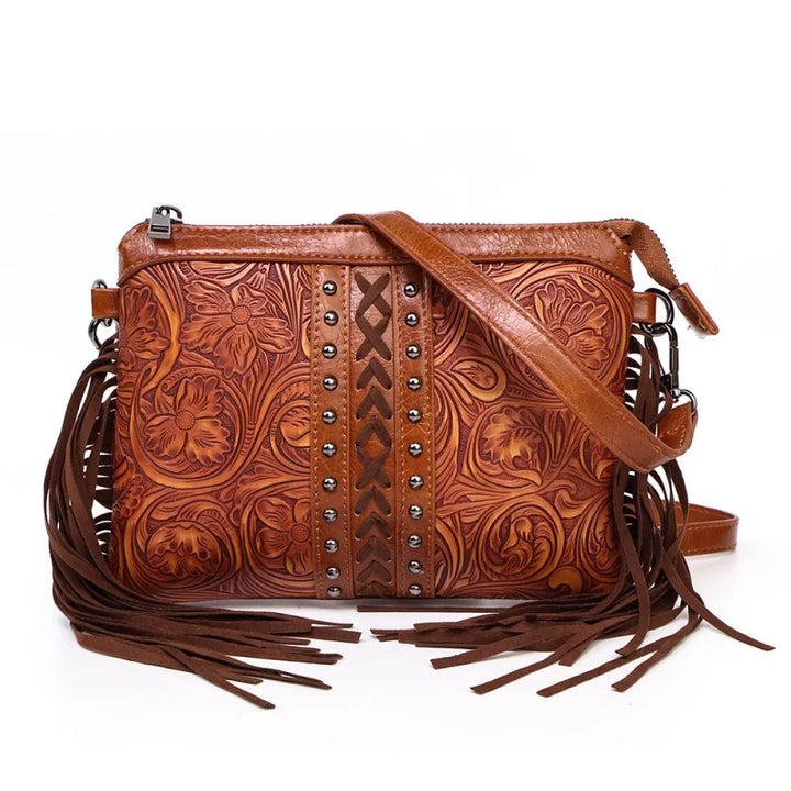 Lyda | Western Shoulder Bag with Engraved Floral Pattern