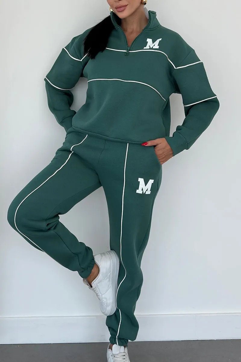 Trendy Women's Tracksuit Set with Half-Zip Sweater