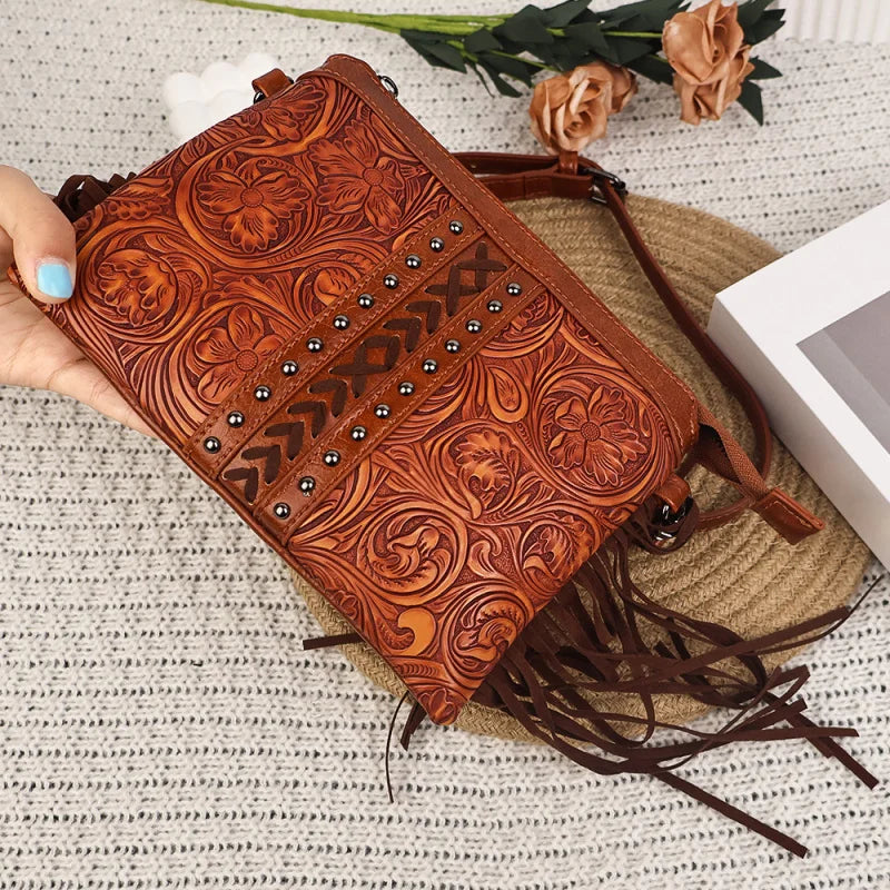 Lyda | Western Shoulder Bag with Engraved Floral Pattern