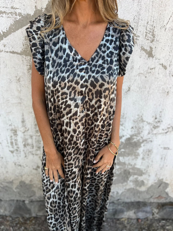 Airy Women's Jumpsuit Leopard Print with Wide Legs
