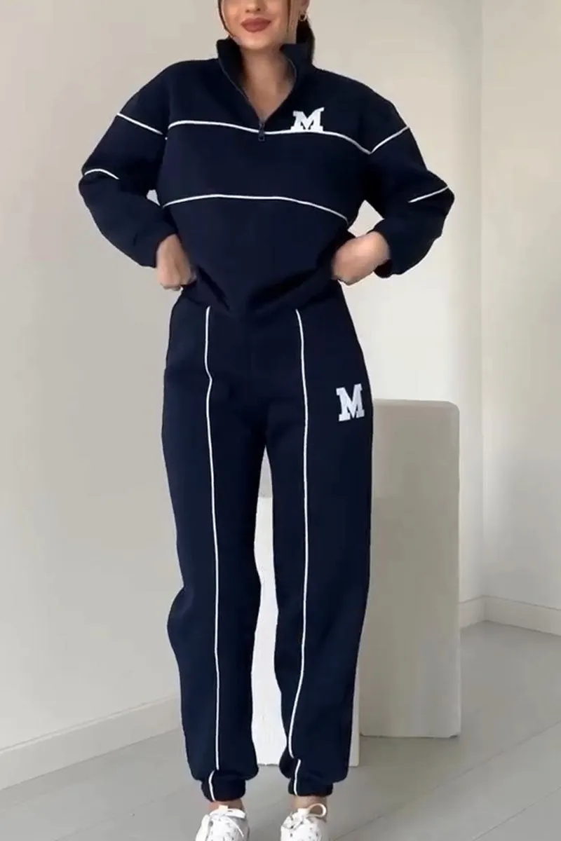 Trendy Women's Tracksuit Set with Half-Zip Sweater