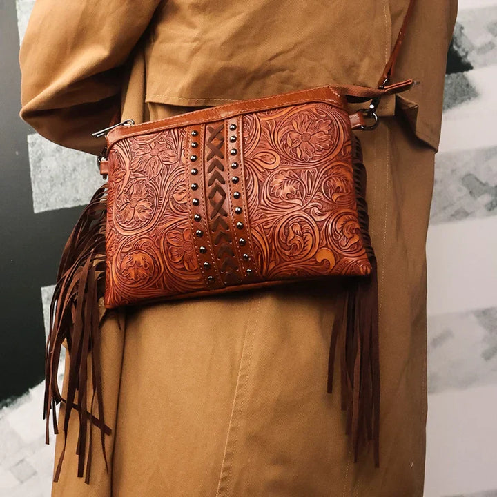 Lyda | Western Shoulder Bag with Engraved Floral Pattern