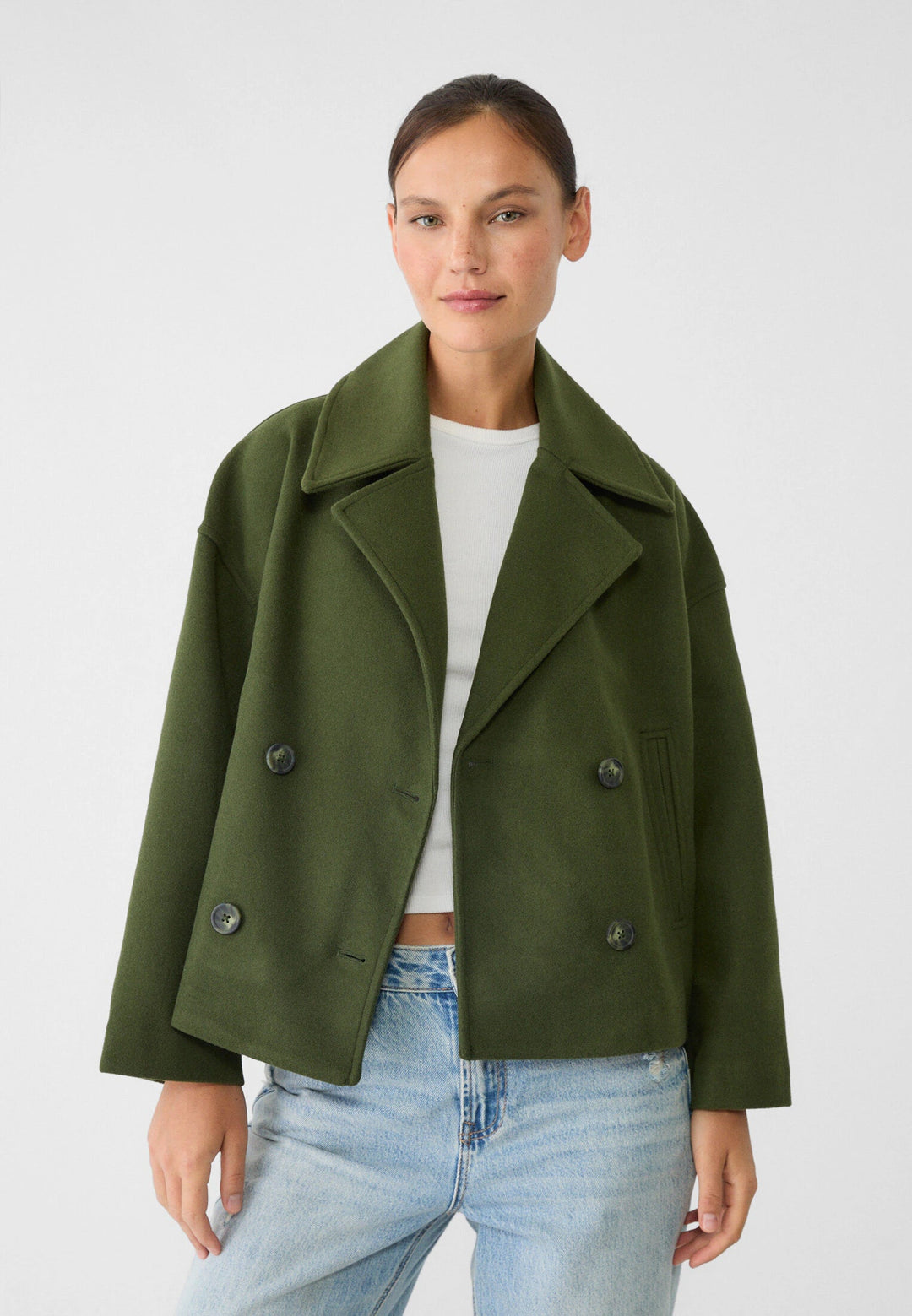 Short Women's Peacoat Jacket with Oversized Look
