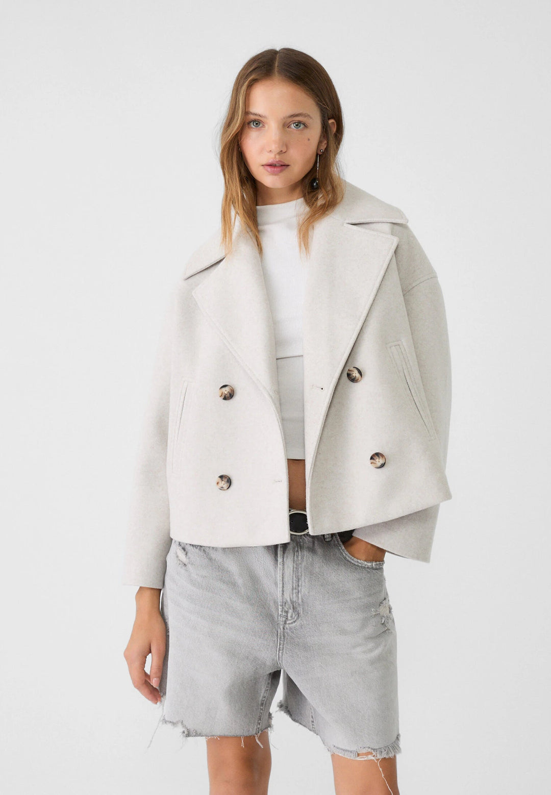 Short Women's Peacoat Jacket with Oversized Look