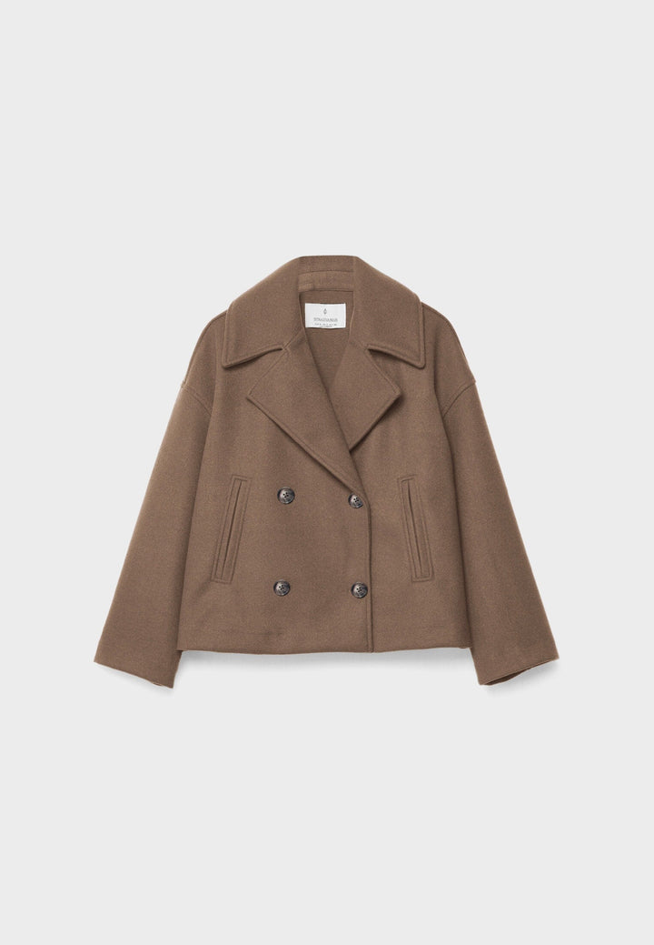 Short Women's Peacoat Jacket with Oversized Look
