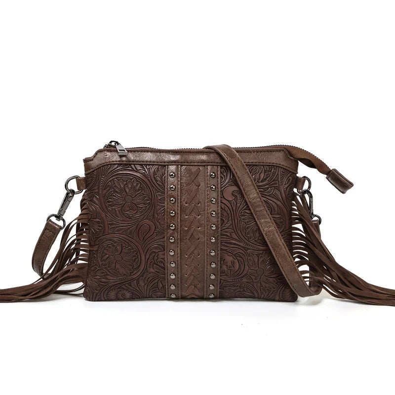 Lyda | Western Shoulder Bag with Engraved Floral Pattern