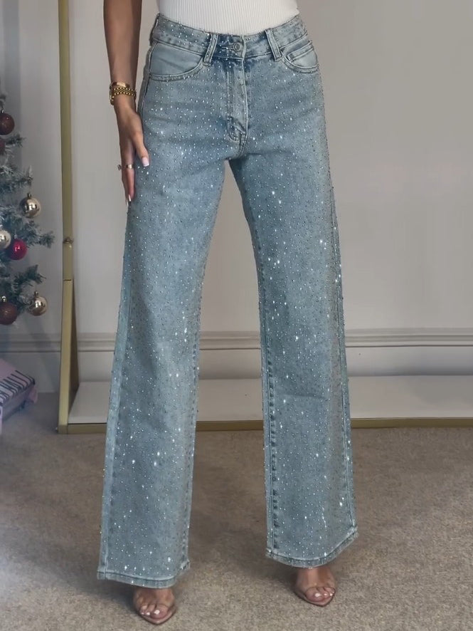 Sparkling Glitter High-Waist Jeans for Women