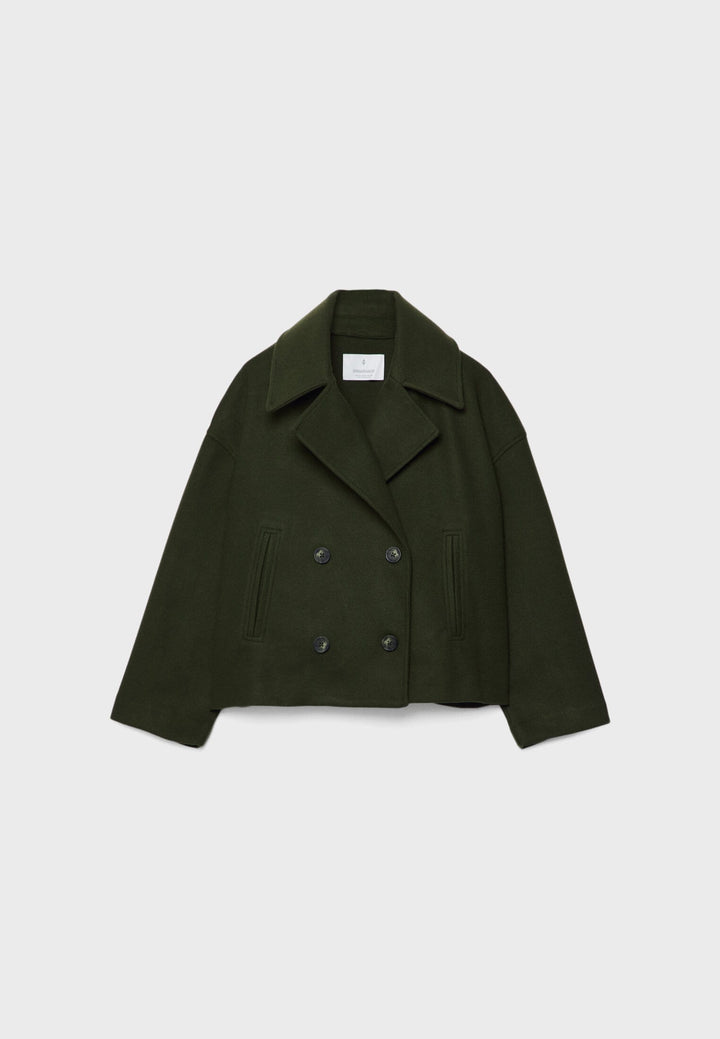 Short Women's Peacoat Jacket with Oversized Look