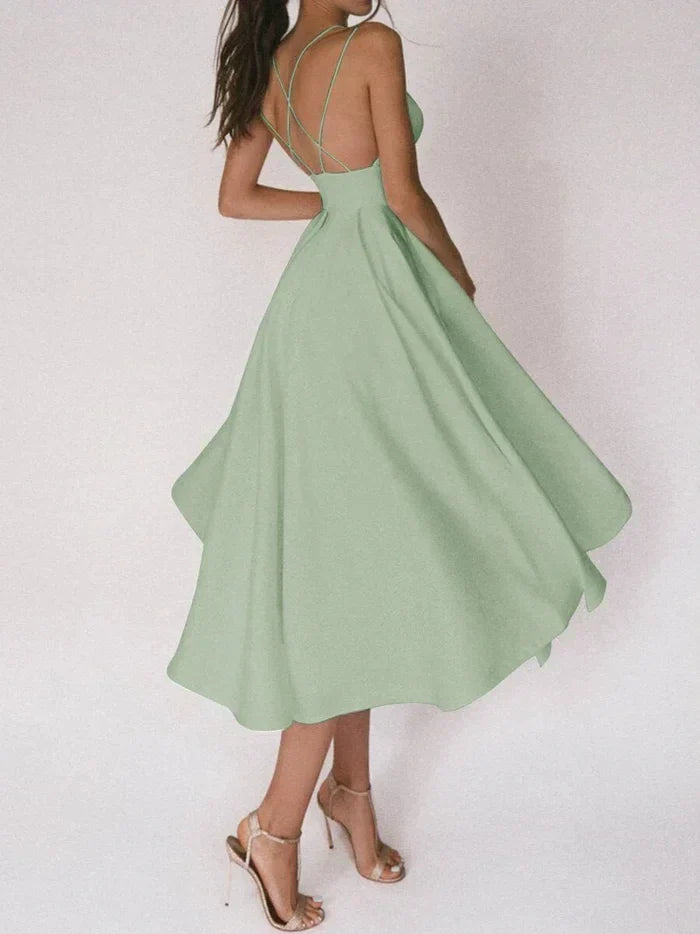 Laurela | Elegant A-Line Midi Dress with Spaghetti Straps
