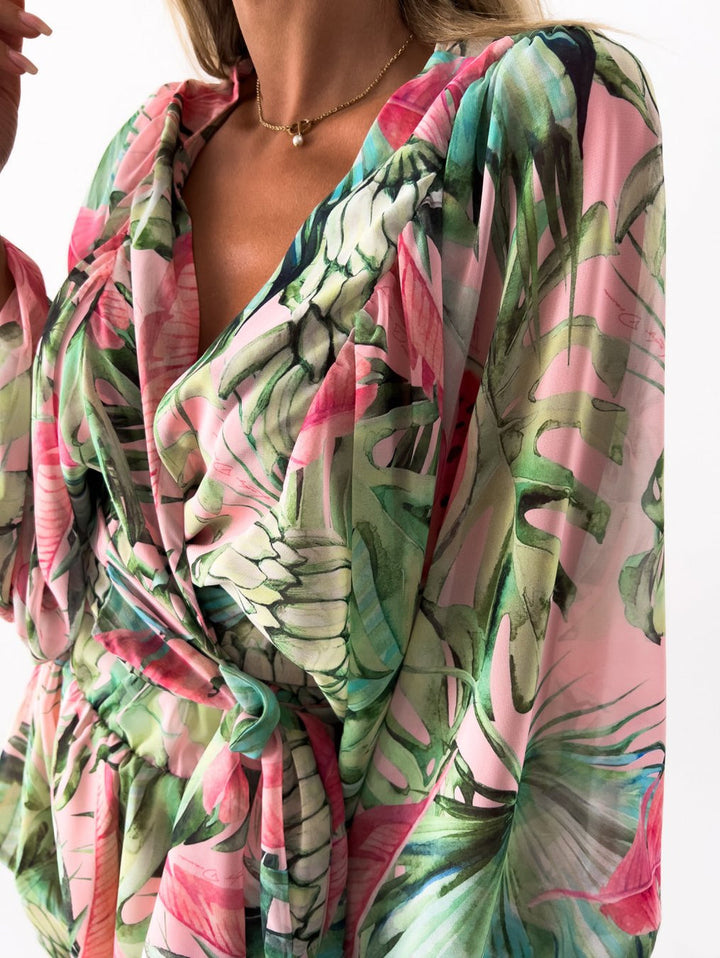 Irene | Chiffon Playsuit with Tropical Print