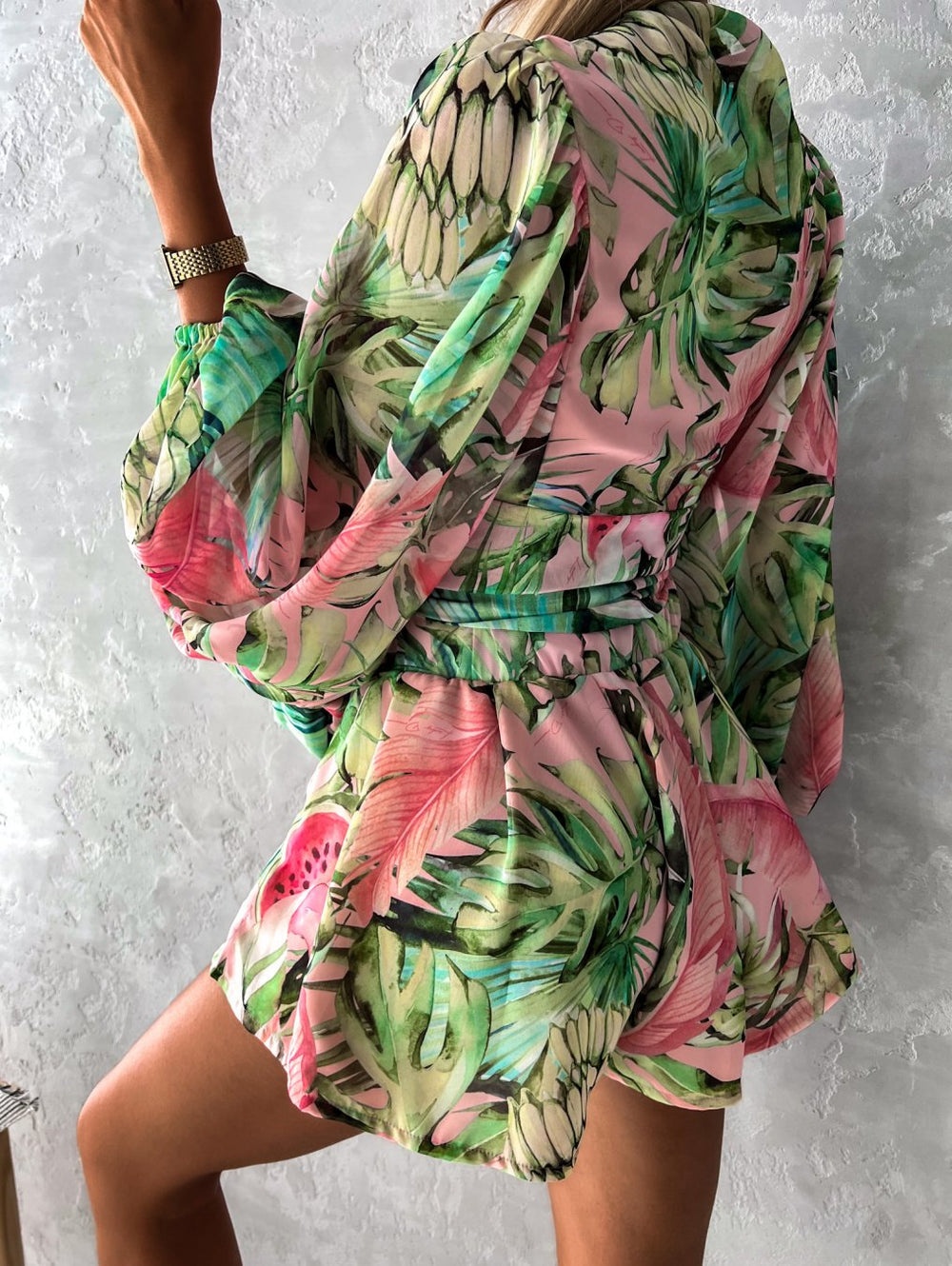 Irene | Chiffon Playsuit with Tropical Print