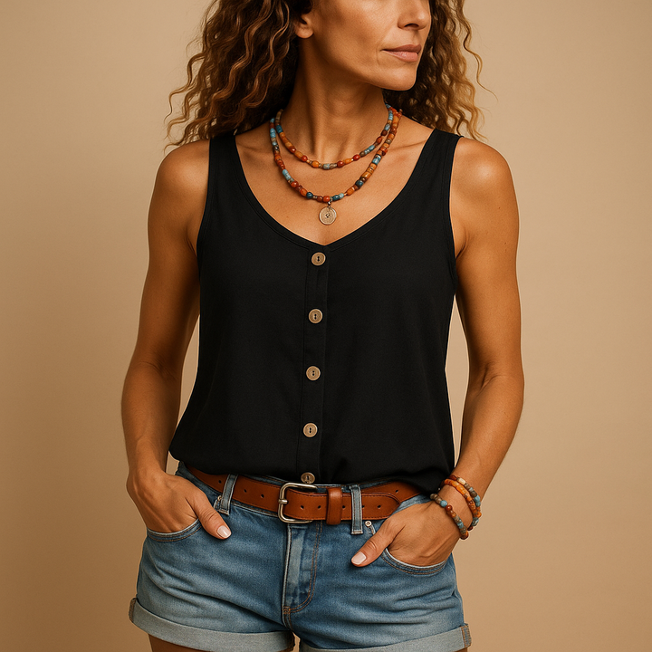 Sleeveless Airy Women's Top with Buttons and Round Neck