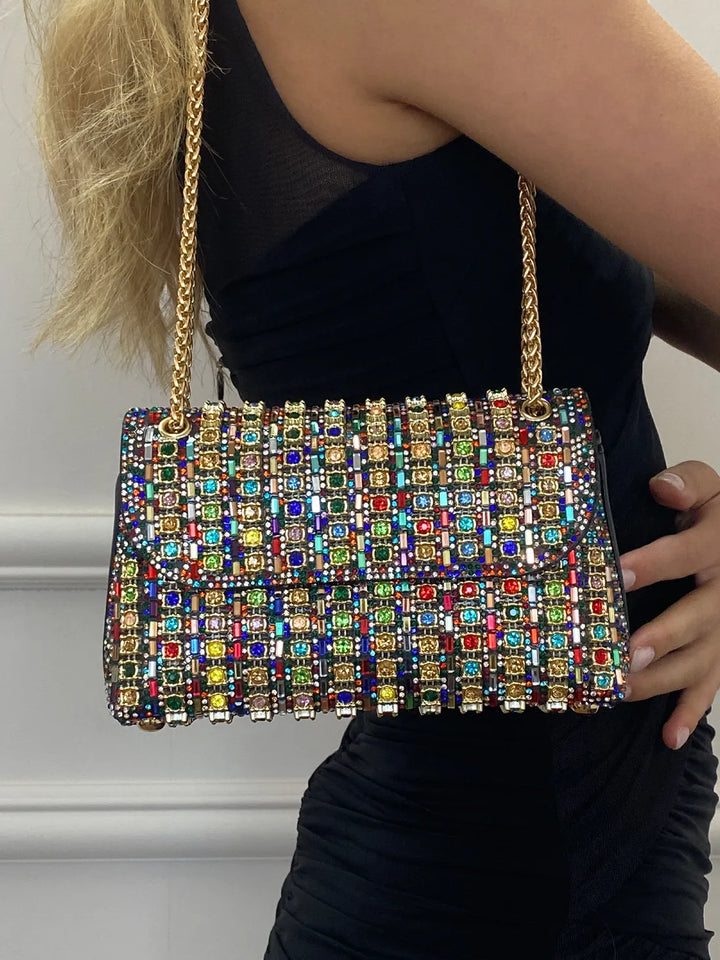 Tadea | Statement Shoulder Bag with Rhinestone Mosaic