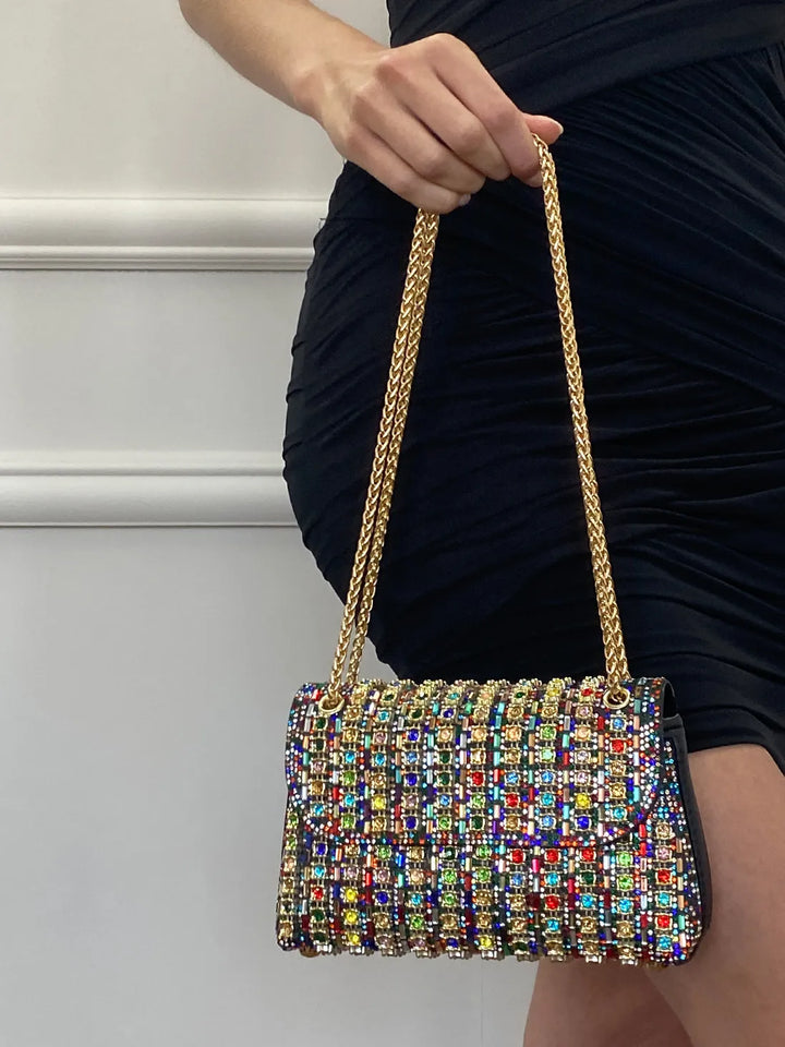 Tadea | Statement Shoulder Bag with Rhinestone Mosaic