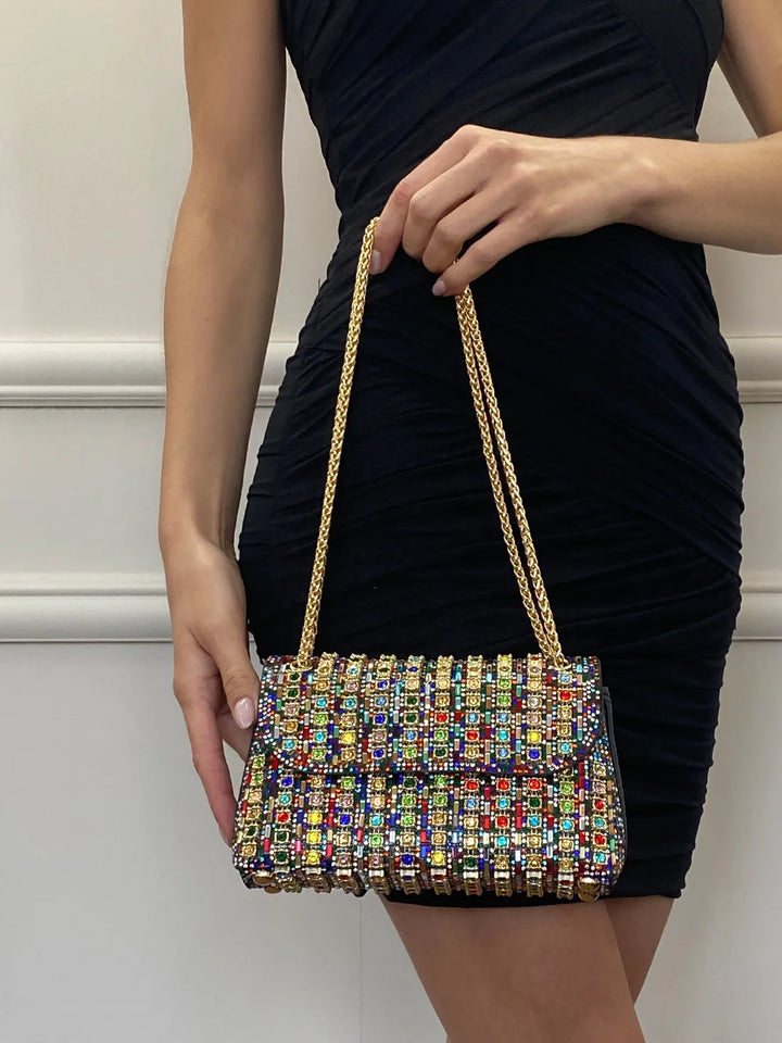 Tadea | Statement Shoulder Bag with Rhinestone Mosaic