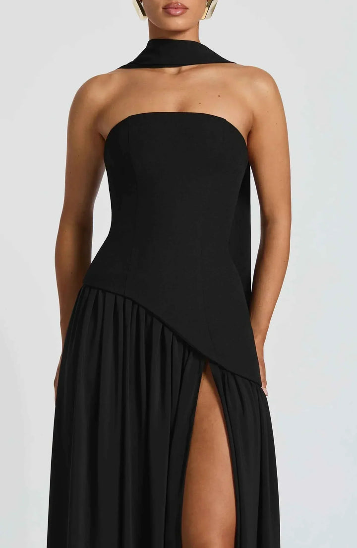 Luxury Maxi Evening Dress with Shawl and Strapless Neckline