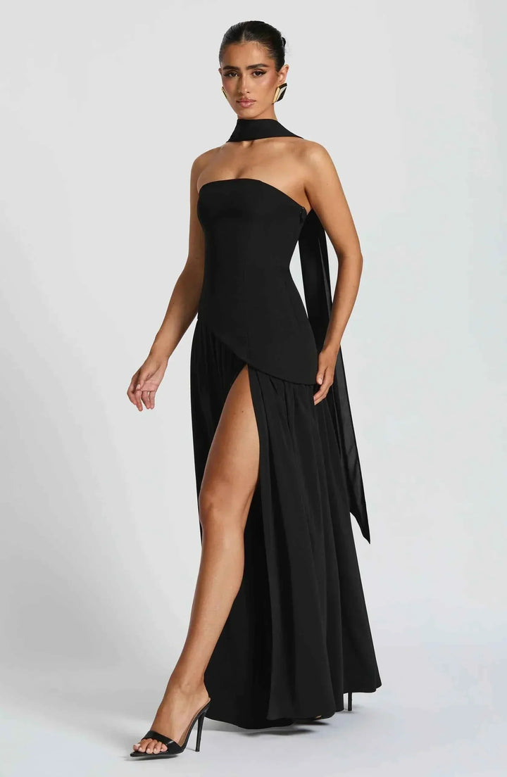 Luxury Maxi Evening Dress with Shawl and Strapless Neckline
