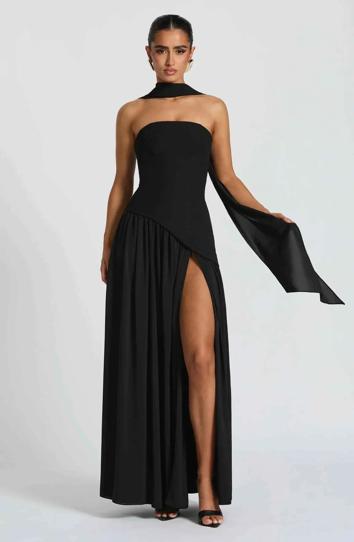 Luxury Maxi Evening Dress with Shawl and Strapless Neckline