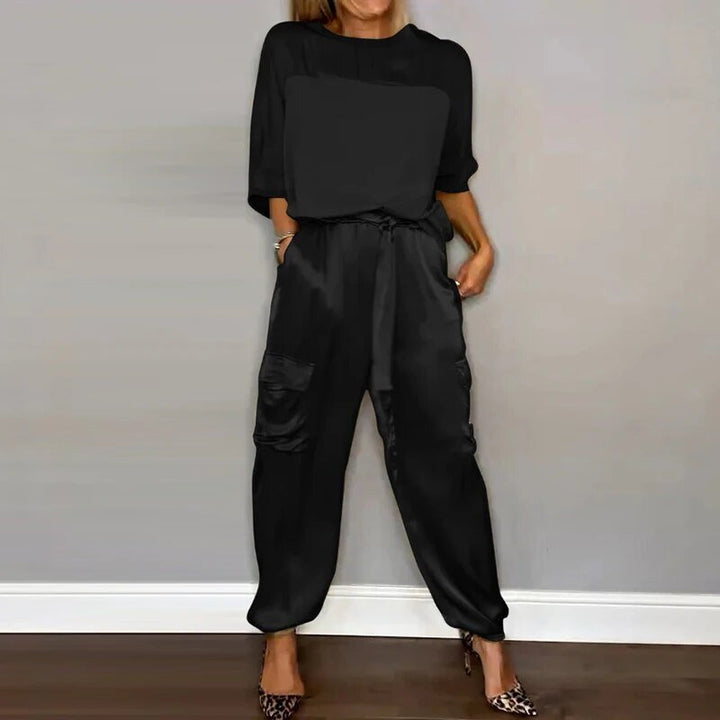Satin Luxury 2-Piece Women's Set with Cargo Pants and Loose Top