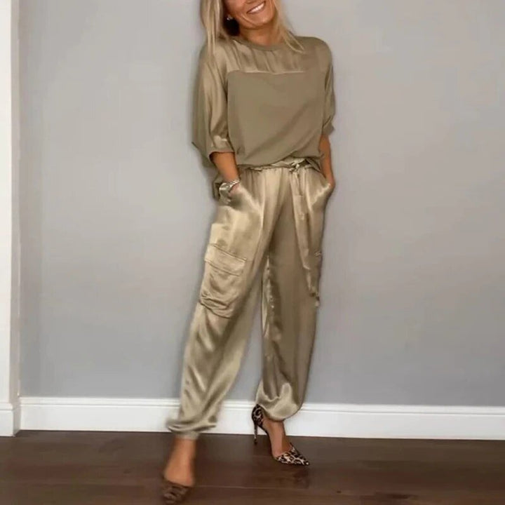 Satin Luxury 2-Piece Women's Set with Cargo Pants and Loose Top