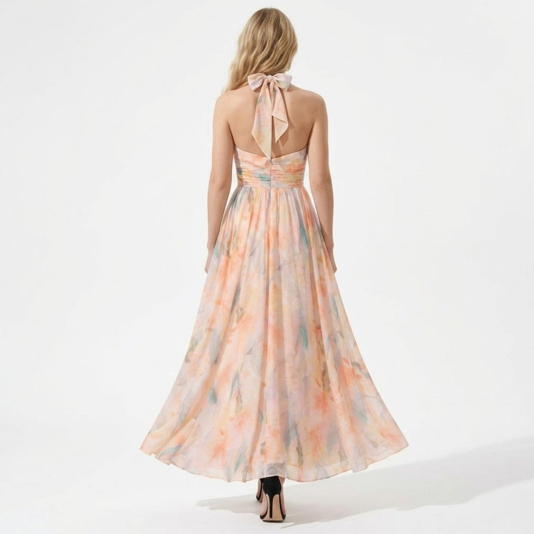 Summer Halter Maxi Dress for Women with Pleated Skirt