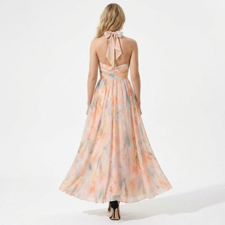 Summer Halter Maxi Dress for Women with Pleated Skirt