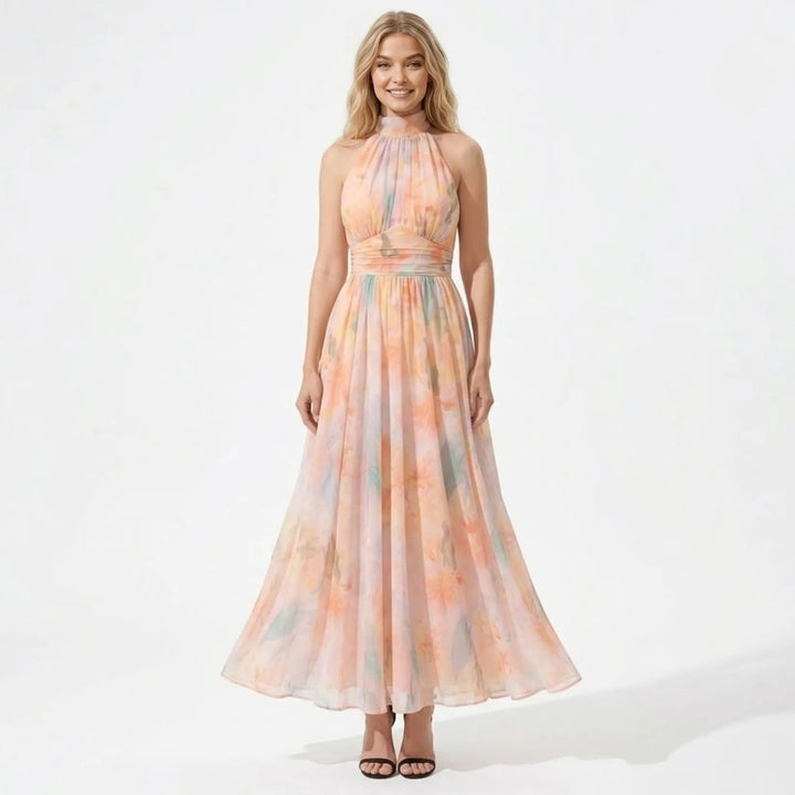 Summer Halter Maxi Dress for Women with Pleated Skirt