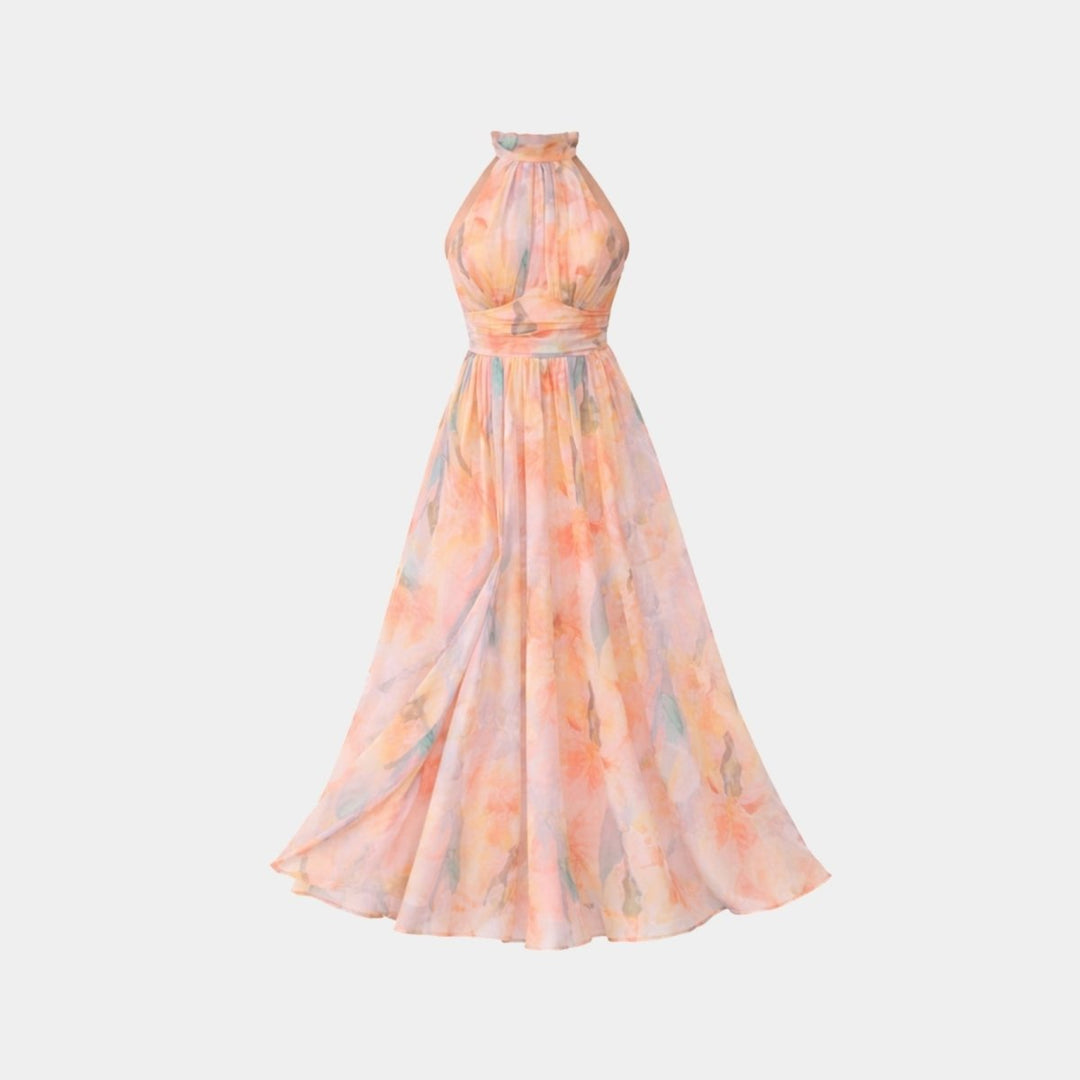 Summer Halter Maxi Dress for Women with Pleated Skirt