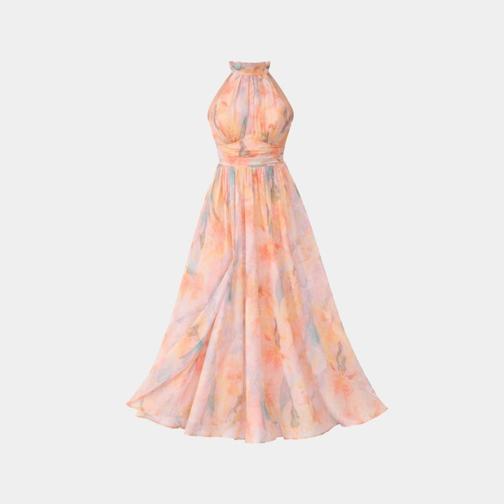 Summer Halter Maxi Dress for Women with Pleated Skirt
