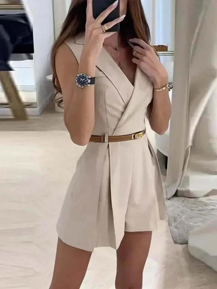 Fitted Playsuit for Women with Wrap Design and Belt