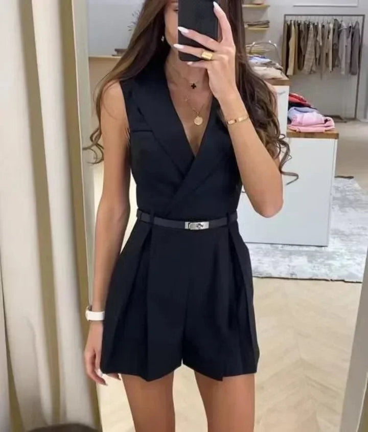 Fitted Playsuit for Women with Wrap Design and Belt