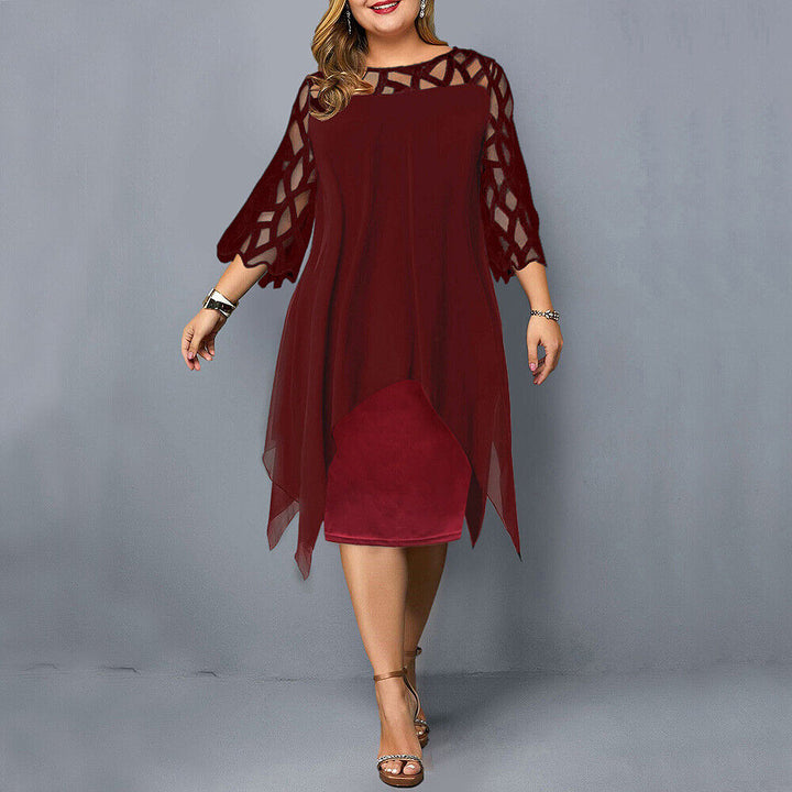 Stylish Midi Dress with Asymmetric Chiffon Overlay