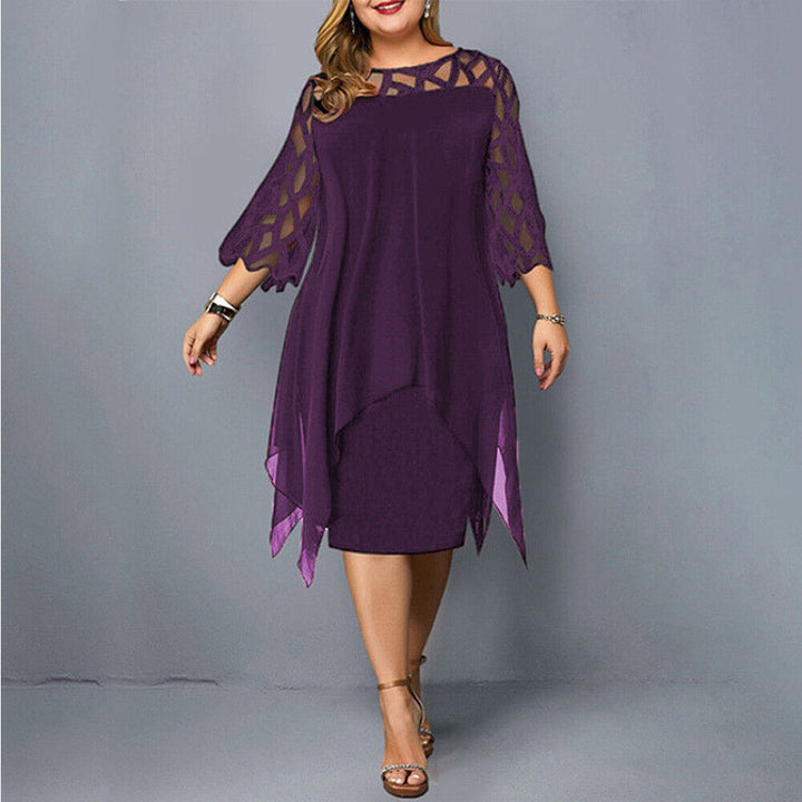 Stylish Midi Dress with Asymmetric Chiffon Overlay
