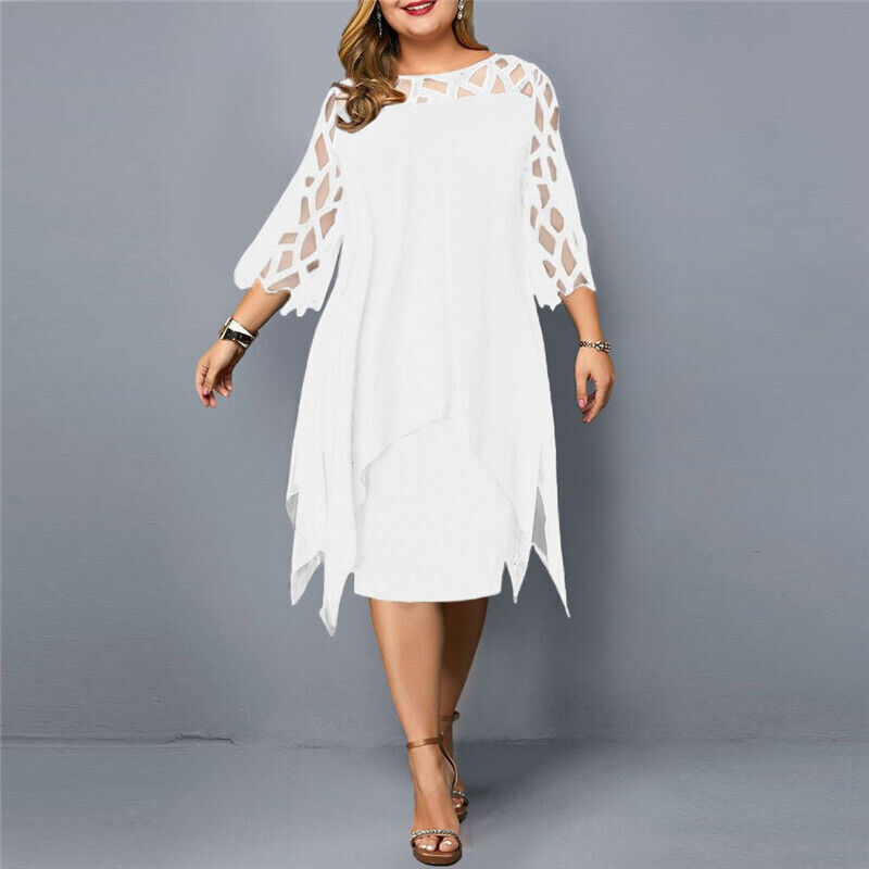Stylish Midi Dress with Asymmetric Chiffon Overlay