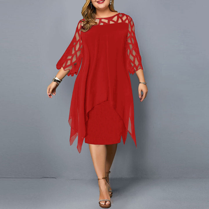 Stylish Midi Dress with Asymmetric Chiffon Overlay