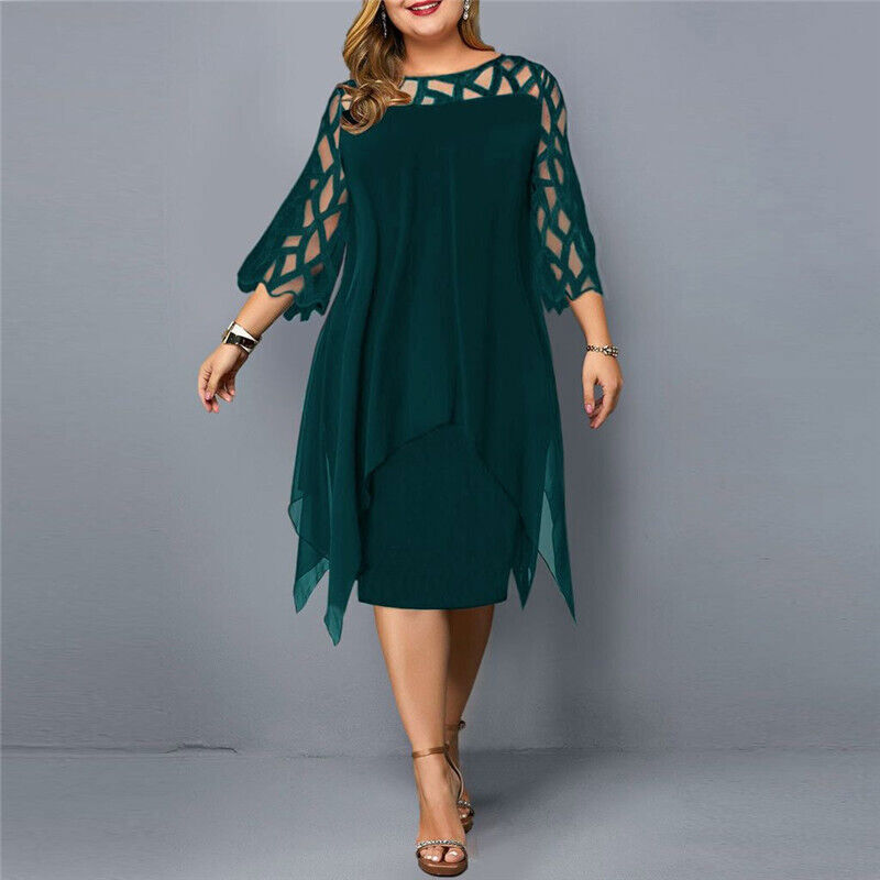 Stylish Midi Dress with Asymmetric Chiffon Overlay