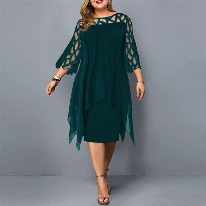 Stylish Midi Dress with Asymmetric Chiffon Overlay