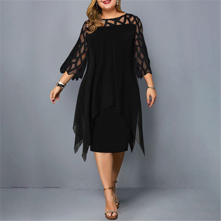 Stylish Midi Dress with Asymmetric Chiffon Overlay