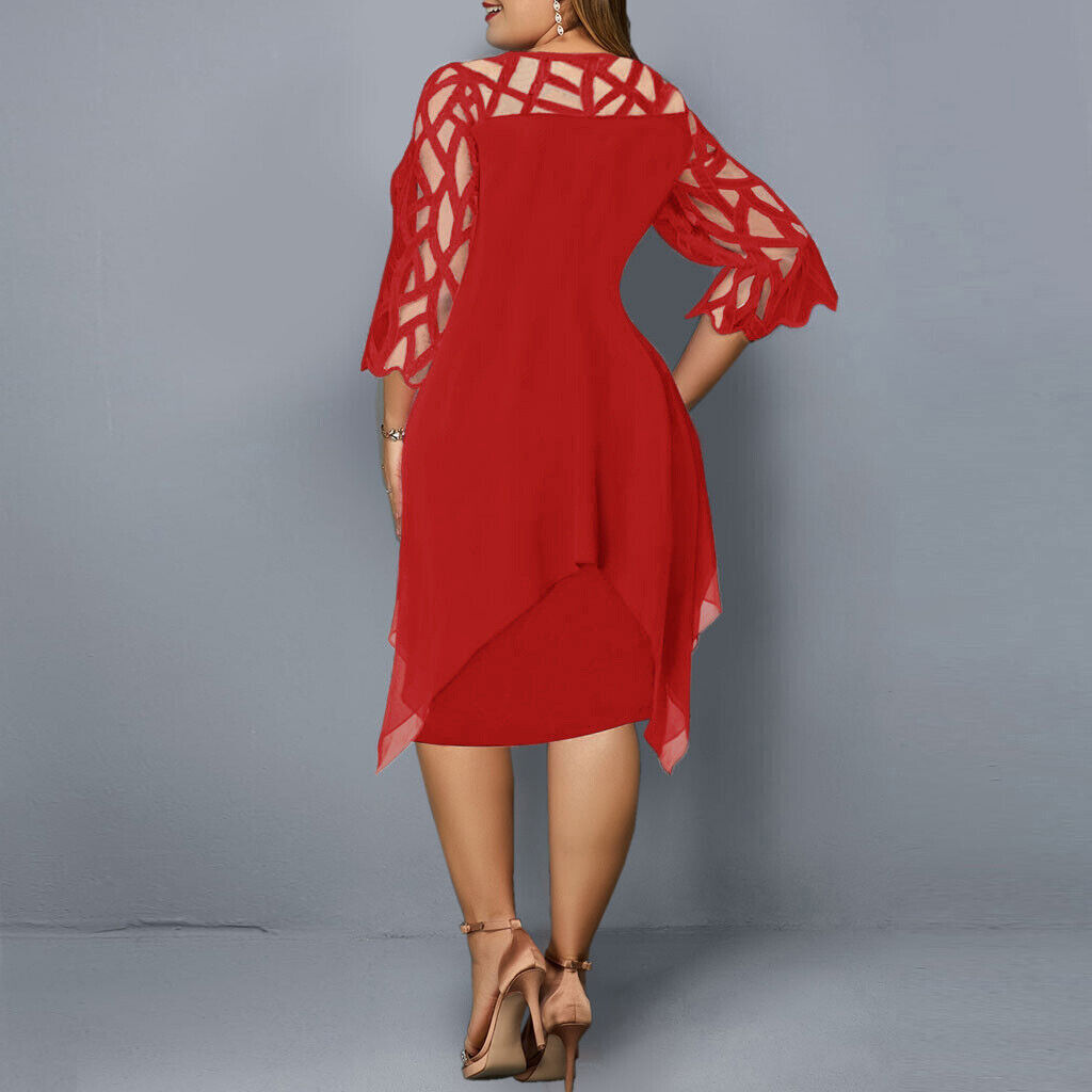 Stylish Midi Dress with Asymmetric Chiffon Overlay