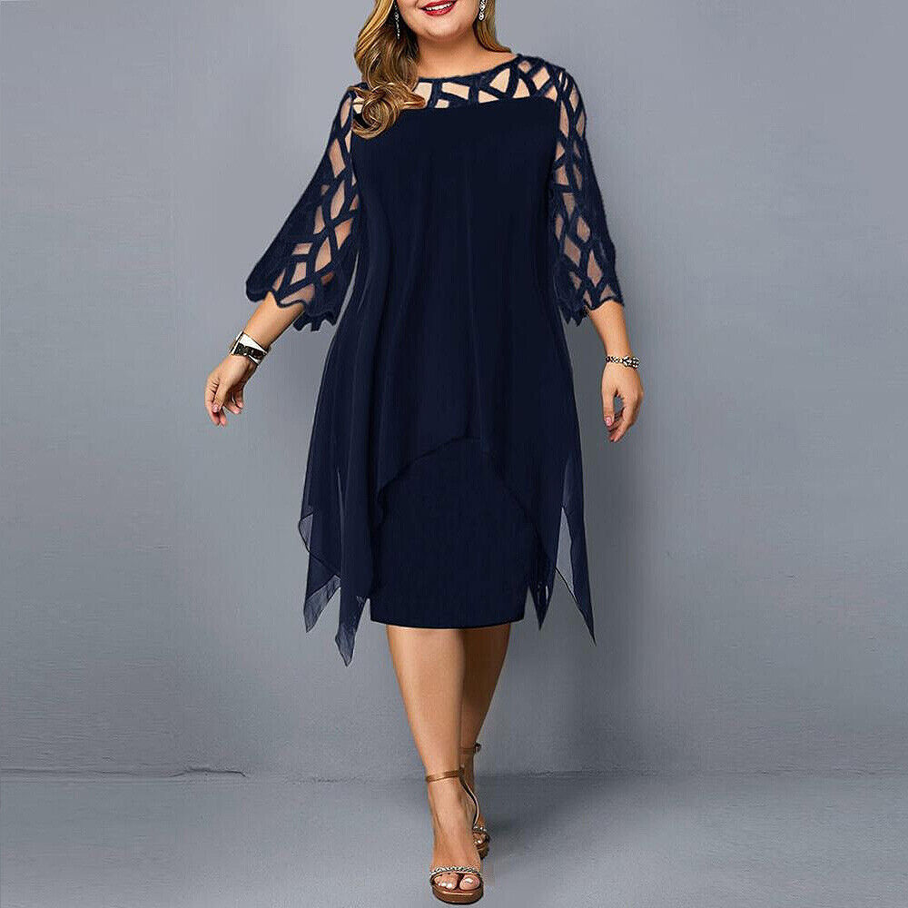 Stylish Midi Dress with Asymmetric Chiffon Overlay