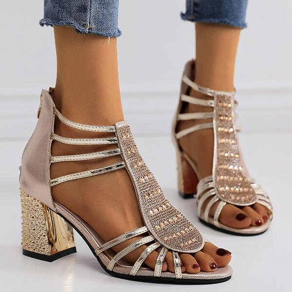 Elegant Glitter Women's Sandals with Block Heel and Straps
