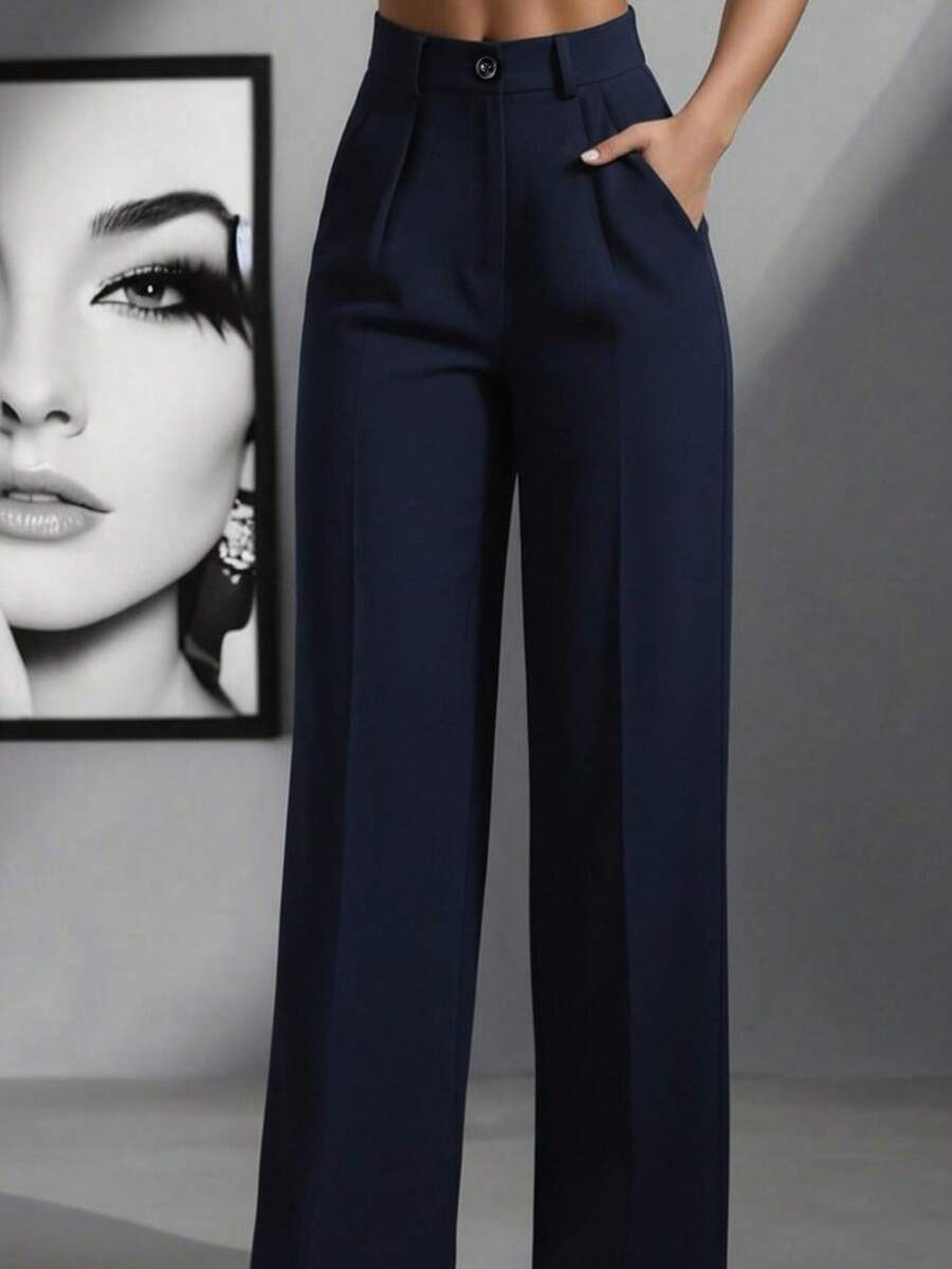 Elegant High-Waisted Women's Trousers with Wide Legs