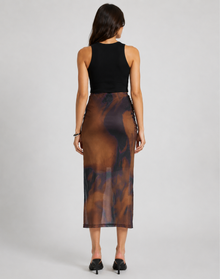 Yaani | Tie-Dye Midi Skirt with Split and Ruffle Detail